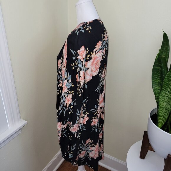 Billabong Floral Kimono Black Pink Floral Open Front Cardigan Women's S/M - Picture 6 of 13